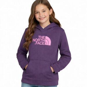 The North Face Girl Youth Large Hoodie Purple Pink Logo Pullover Warm Schoolwear